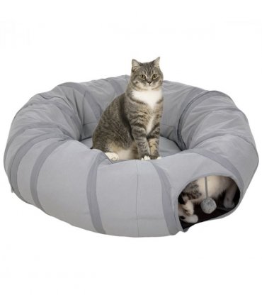 PawHut 2 in 1 Cat Tunnel with Bed, Cat Play Tunnel for Indoor Cats, Grey