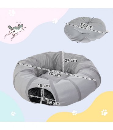 PawHut 2 in 1 Cat Tunnel with Bed, Cat Play Tunnel for Indoor Cats, Grey