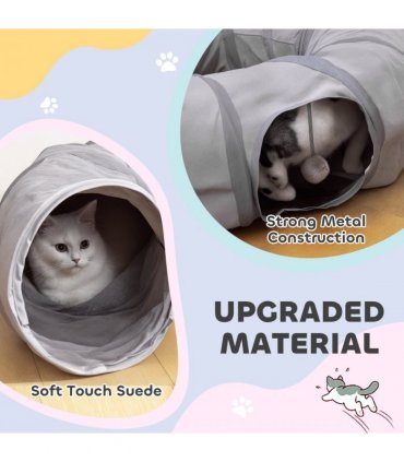 PawHut 2 in 1 Cat Tunnel with Bed, Cat Play Tunnel for Indoor Cats, Grey