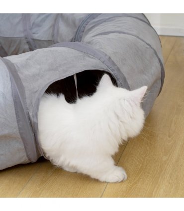 PawHut 2 in 1 Cat Tunnel with Bed, Cat Play Tunnel for Indoor Cats, Grey