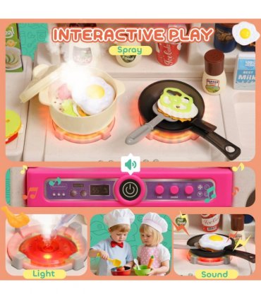 AIYAPLAY Kids Pretend Role Play Set with Realistic Lights & Sounds, Pink