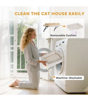 PawHut Cat Radiator Bed, Adjustable Hanging Cat Hammock with Cushion, Cream