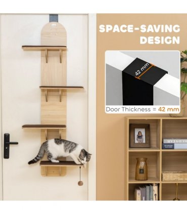PawHut 4-Level Cat Tree Door Mounted with Washable Plush Pads, Toy Ball