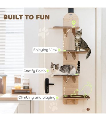 PawHut 4-Level Cat Tree Door Mounted with Washable Plush Pads, Toy Ball