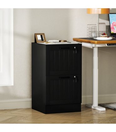 HOMCOM 2 Drawer File Cabinet with Lock and Adjustable Hanging Bars, Black