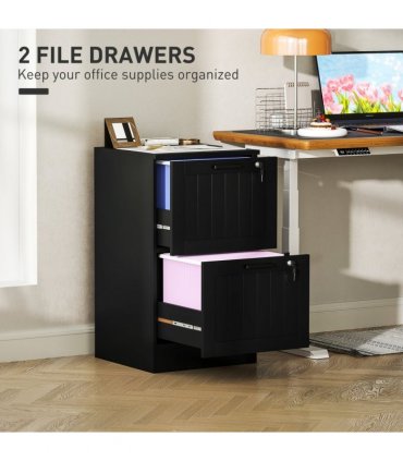 HOMCOM 2 Drawer File Cabinet with Lock and Adjustable Hanging Bars, Black