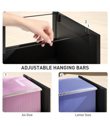 HOMCOM 2 Drawer File Cabinet with Lock and Adjustable Hanging Bars, Black