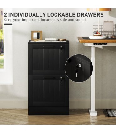 HOMCOM 2 Drawer File Cabinet with Lock and Adjustable Hanging Bars, Black