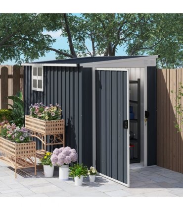 Outsunny 7.6 x 4ft Outdoor Garden Storage Shed with Window, Dark Grey