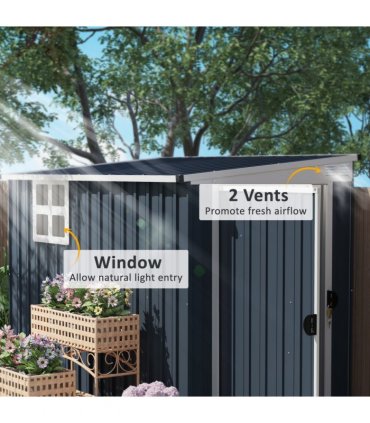 Outsunny 7.6 x 4ft Outdoor Garden Storage Shed with Window, Dark Grey