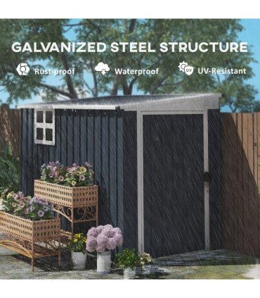 Outsunny 7.6 x 4ft Outdoor Garden Storage Shed with Window, Dark Grey