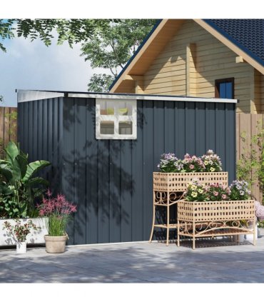 Outsunny 7.6 x 4ft Outdoor Garden Storage Shed with Window, Dark Grey