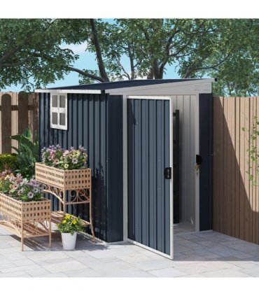 Outsunny 4 x 6ft Outdoor Garden Storage Shed with Window, Dark Grey