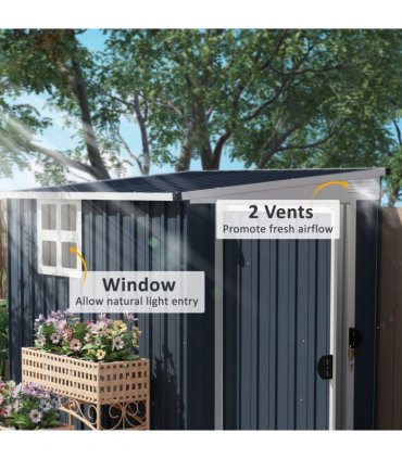 Outsunny 4 x 6ft Outdoor Garden Storage Shed with Window, Dark Grey