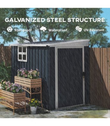 Outsunny 4 x 6ft Outdoor Garden Storage Shed with Window, Dark Grey