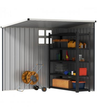 Outsunny 4 x 6ft Outdoor Garden Storage Shed with Window, Dark Grey