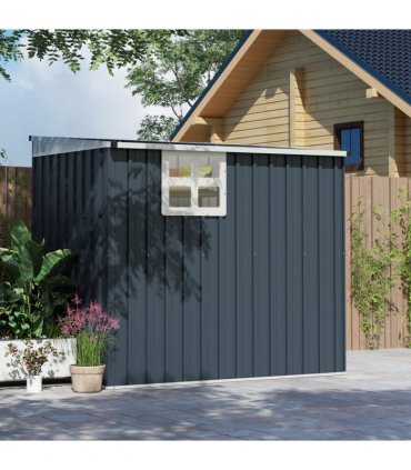 Outsunny 4 x 6ft Outdoor Garden Storage Shed with Window, Dark Grey