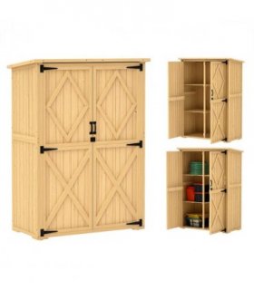 Outsunny Wooden Tool Storage Cabinet with Double Doors, Natural