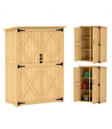 Outsunny Wooden Tool Storage Cabinet with Double Doors, Natural