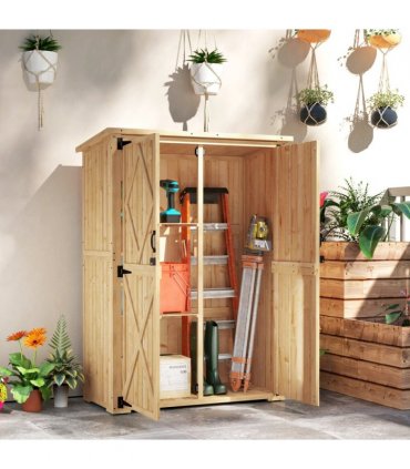 Outsunny Wooden Tool Storage Cabinet with Double Doors, Natural