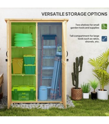 Outsunny Wooden Tool Storage Cabinet with Double Doors, Natural