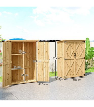 Outsunny Wooden Tool Storage Cabinet with Double Doors, Natural