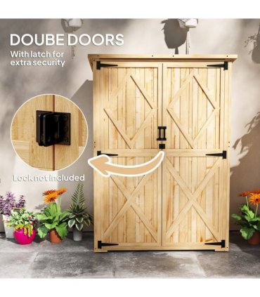 Outsunny Wooden Tool Storage Cabinet with Double Doors, Natural