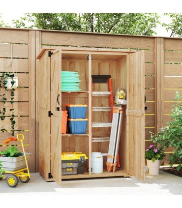 Outsunny Wooden Tool Storage Cabinet with Double Doors, Natural