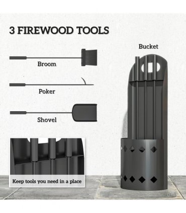 Outsunny 4 PCS Fireplace Companion Set, Metal Fireside Companion Set, Black