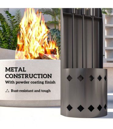 Outsunny 4 PCS Fireplace Companion Set, Metal Fireside Companion Set, Black