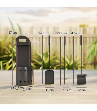 Outsunny 4 PCS Fireplace Companion Set, Metal Fireside Companion Set, Black