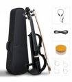 Full Size 4/4 Bunnel Edge Electric Silent Violin with Case Bow Rosin Headphone Connecting Line Black