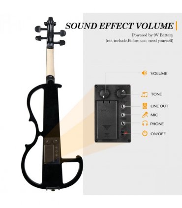 Full Size 4/4 Bunnel Edge Electric Silent Violin with Case Bow Rosin Headphone Connecting Line Black