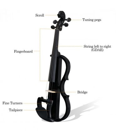 Full Size 4/4 Bunnel Edge Electric Silent Violin with Case Bow Rosin Headphone Connecting Line Black