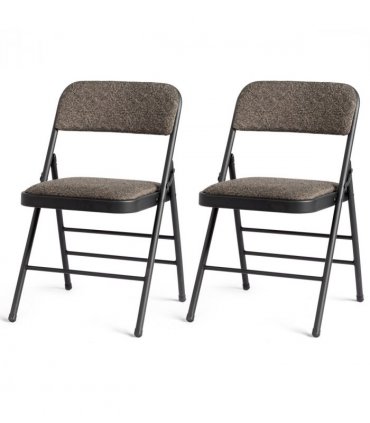 2pcs Black Patterned Padded Folding Chairs, Conference Event Chairs with Soft Seat (46*48*76cm), Frosted Iron Frame