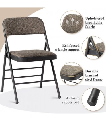 2pcs Black Patterned Padded Folding Chairs, Conference Event Chairs with Soft Seat (46*48*76cm), Frosted Iron Frame