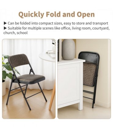 2pcs Black Patterned Padded Folding Chairs, Conference Event Chairs with Soft Seat (46*48*76cm), Frosted Iron Frame