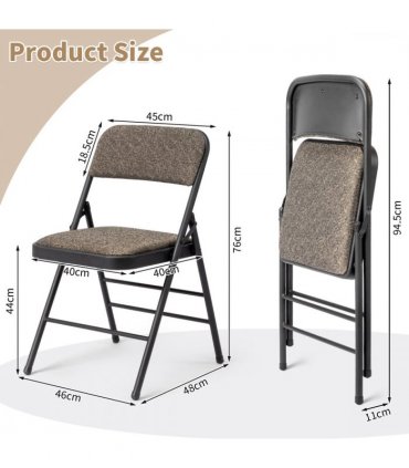 2pcs Black Patterned Padded Folding Chairs, Conference Event Chairs with Soft Seat (46*48*76cm), Frosted Iron Frame