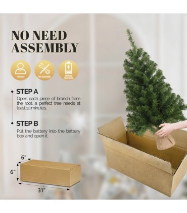 3ft 150 Branches PVC Material Top Stars Linen Base 100 Lights Warm Color 8 Mode Battery Switch Christmas Tree Green