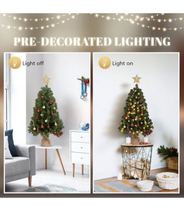 3ft 150 Branches PVC Material Top Stars Linen Base 100 Lights Warm Color 8 Mode Battery Switch Christmas Tree Green