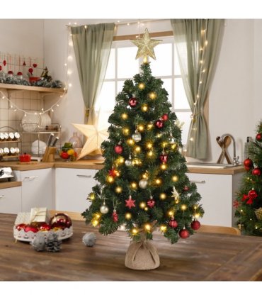 3ft 150 Branches PVC Material Top Stars Linen Base 100 Lights Warm Color 8 Mode Battery Switch Christmas Tree Green