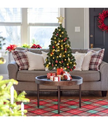 3ft 150 Branches PVC Material Top Stars Linen Base 100 Lights Warm Color 8 Mode Battery Switch Christmas Tree Green