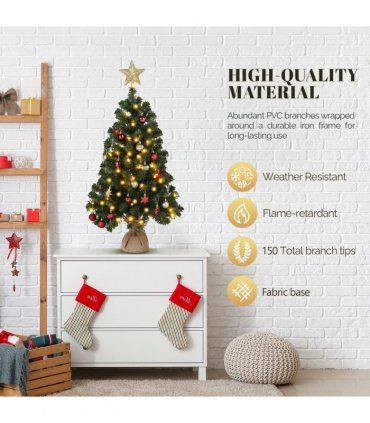 3ft 150 Branches PVC Material Top Stars Linen Base 100 Lights Warm Color 8 Mode Battery Switch Christmas Tree Green