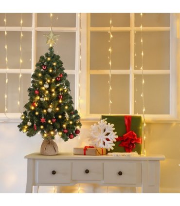 3ft 150 Branches PVC Material Top Stars Linen Base 100 Lights Warm Color 8 Mode Battery Switch Christmas Tree Green