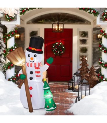 1.85M Lighted Christmas Inflatable Decoration, Inflatable Snowman Holding Groom, Funny Blow Up Yard Decorations with Built-in LED Lights for Holiday Party Front Yard Lawn Garden Decor