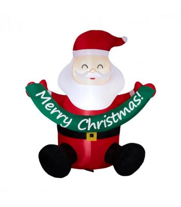 1.75M Lighted Christmas Inflatable Decoration, Inflatable Santa Claus Holding Banner, Funny Blow Up Yard Decorations with Built-in LED Lights for Holiday Party Front Yard Lawn Garden Decor