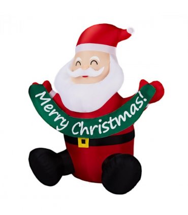1.75M Lighted Christmas Inflatable Decoration, Inflatable Santa Claus Holding Banner, Funny Blow Up Yard Decorations with Built-in LED Lights for Holiday Party Front Yard Lawn Garden Decor