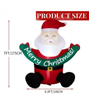 1.75M Lighted Christmas Inflatable Decoration, Inflatable Santa Claus Holding Banner, Funny Blow Up Yard Decorations with Built-in LED Lights for Holiday Party Front Yard Lawn Garden Decor