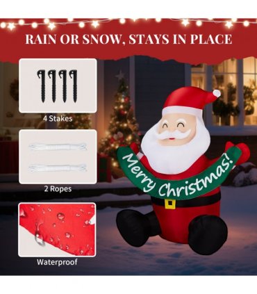 1.75M Lighted Christmas Inflatable Decoration, Inflatable Santa Claus Holding Banner, Funny Blow Up Yard Decorations with Built-in LED Lights for Holiday Party Front Yard Lawn Garden Decor