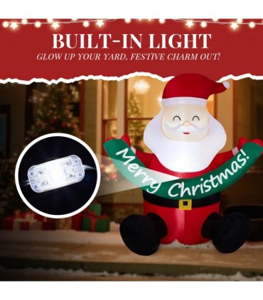 1.75M Lighted Christmas Inflatable Decoration, Inflatable Santa Claus Holding Banner, Funny Blow Up Yard Decorations with Built-in LED Lights for Holiday Party Front Yard Lawn Garden Decor